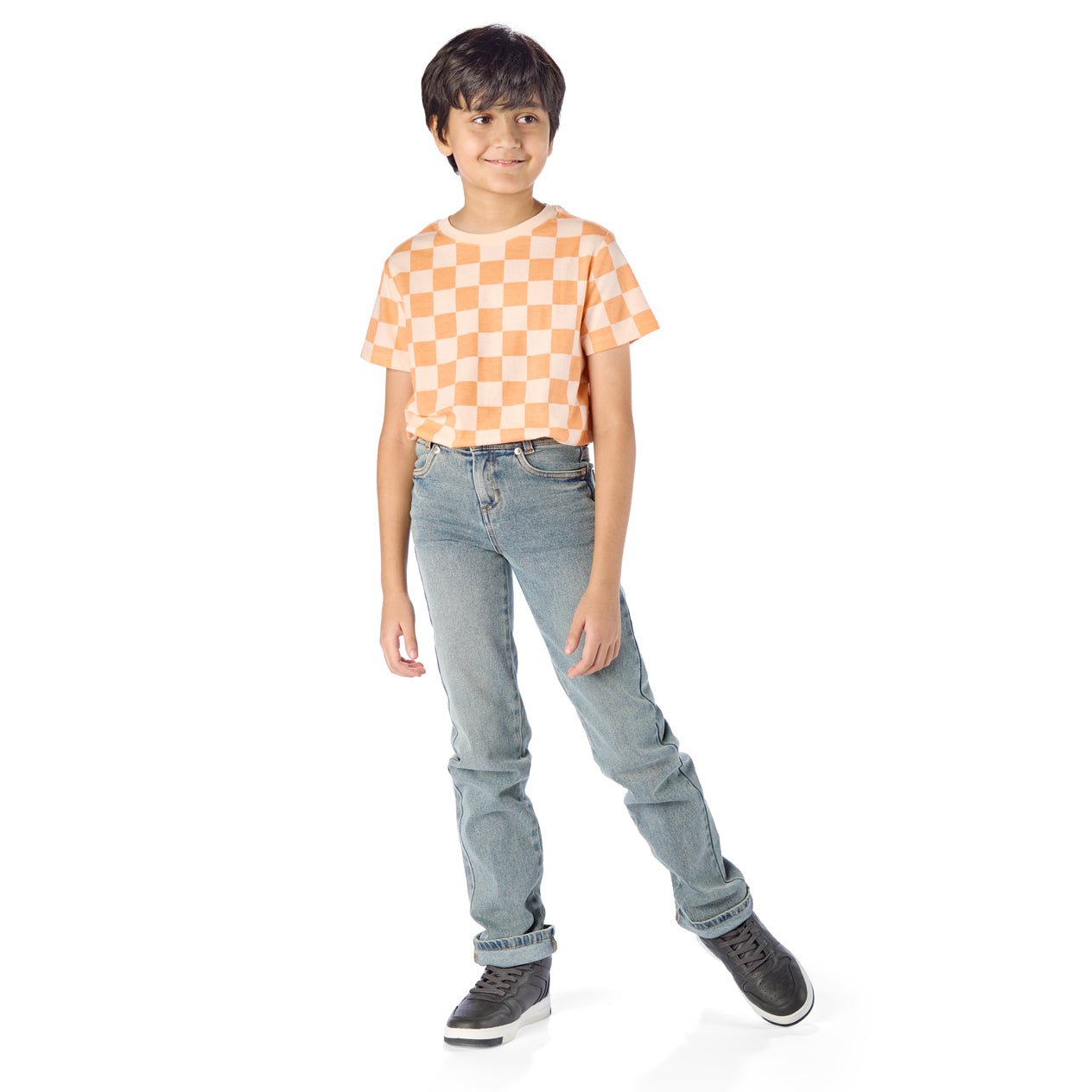 Tall Slim Boy Wearing Slim-Fit Light Wash Jeans / StiltBird Apparel