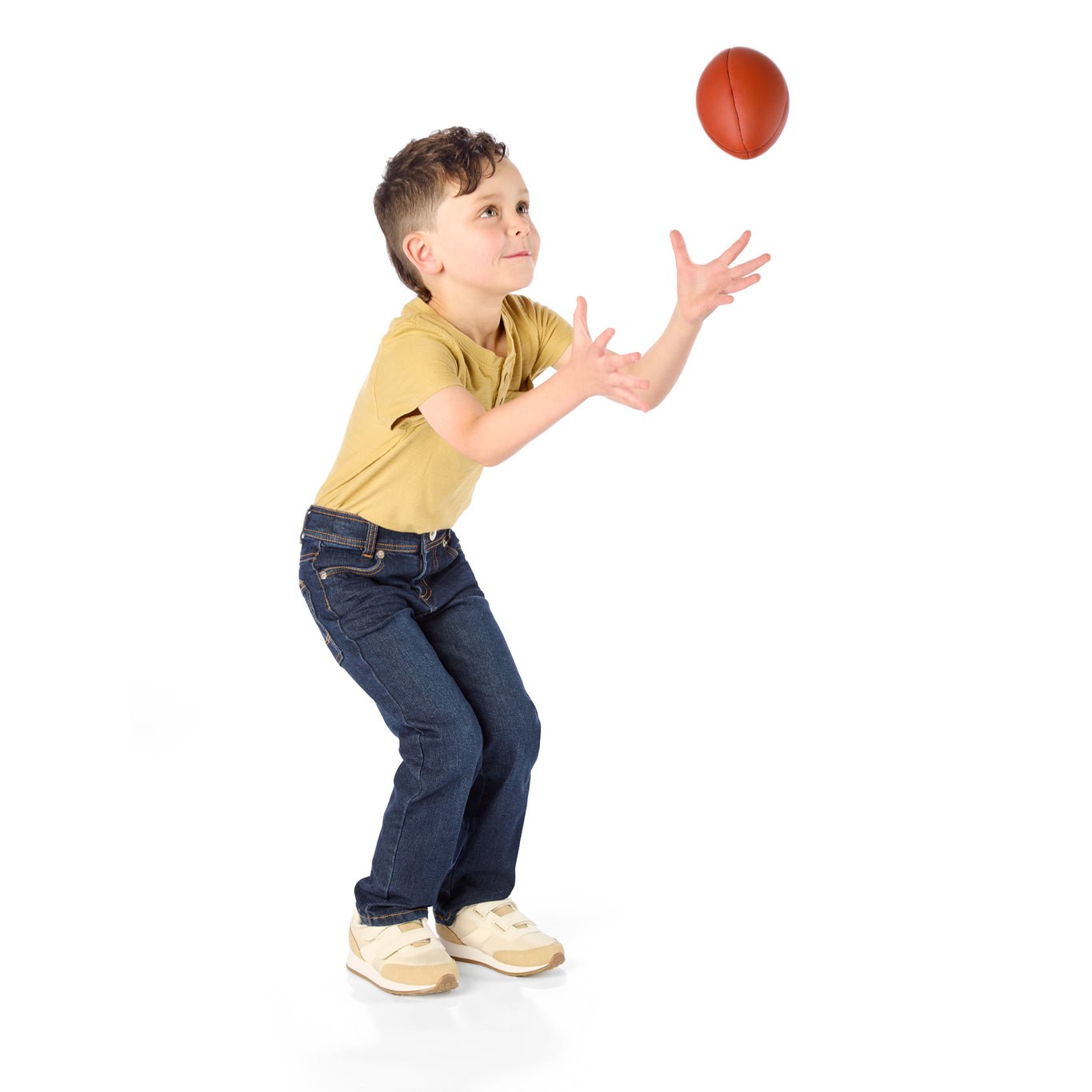 Playing Catch / Tall Thin PreSchool Boy wearing dark wash slim-fit jeans / StiltBirdApparel