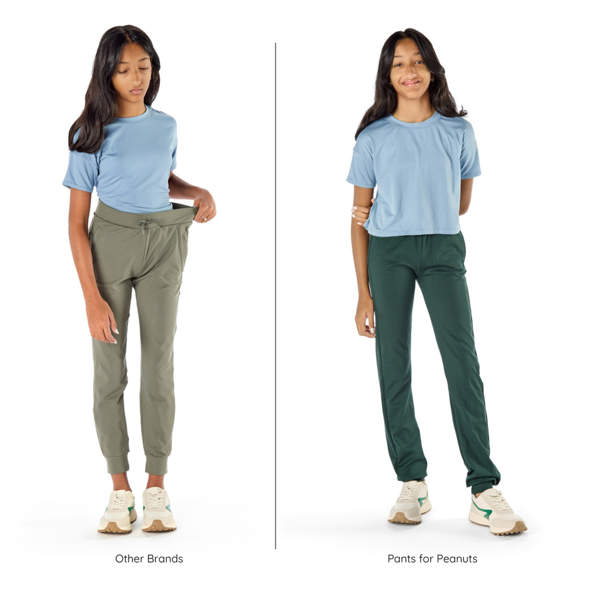 How Pants for Peanuts joggers fits compared to other brands joggers.