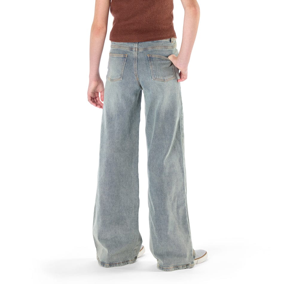 Back view of StiltBird Apparel Wide Leg Jeans for tall and skinny young girl